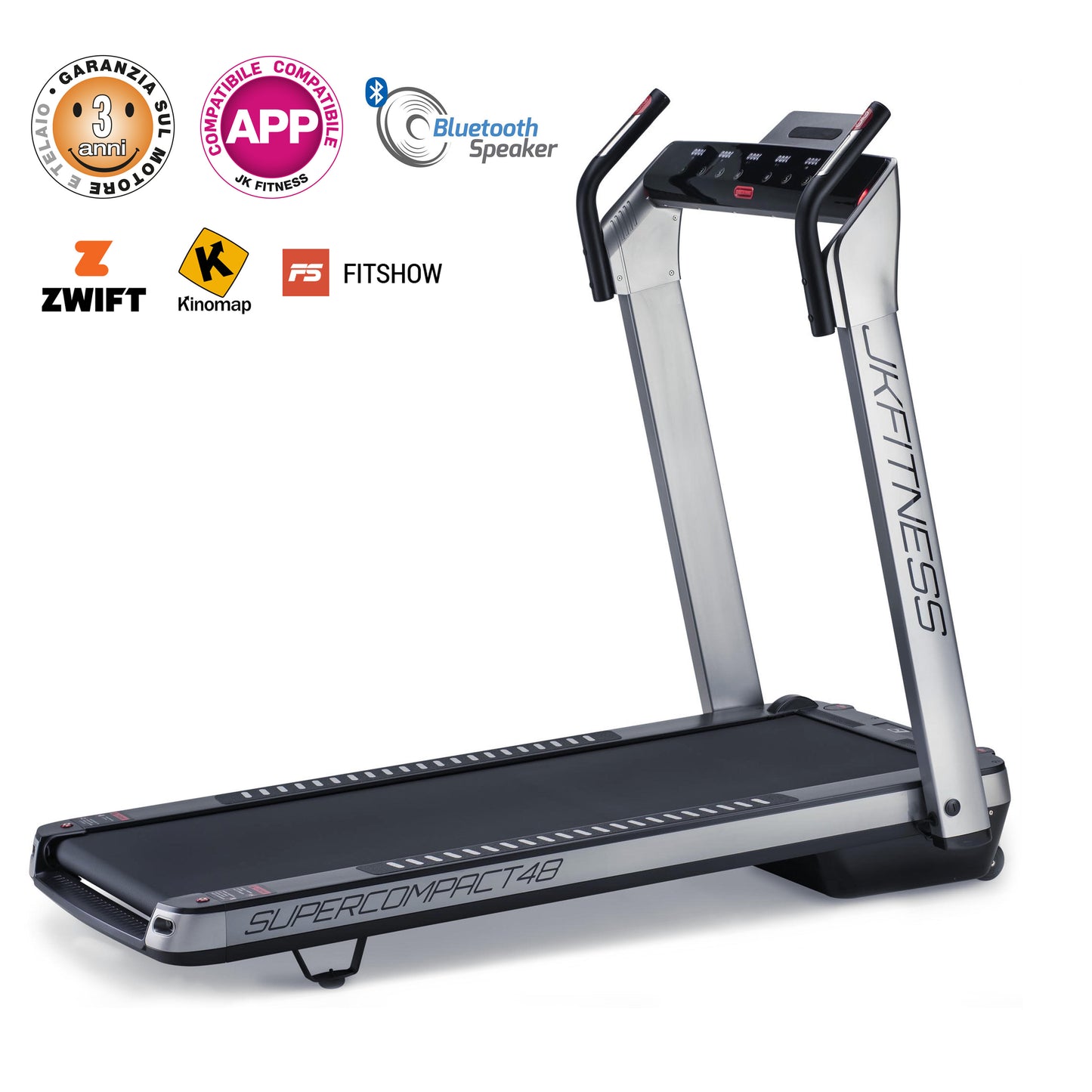 Tapis Roulant JK Fitness SUPERCOMPACT48 Silver - compatibile Zwift e Kinomap  FASCIA CARDIO OMAGGIO