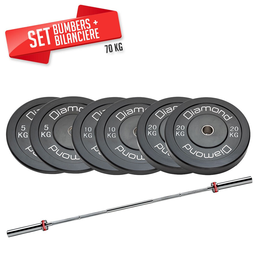 Set 70 kg Dischi bumper Diamond Professional foro 50 mm + bilanciere 220 cm olimpico