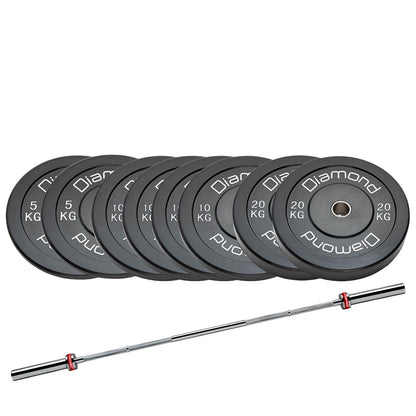 Set 90 kg Dischi bumper Diamond foro 50 mm + bilanciere 220 cm olimpico