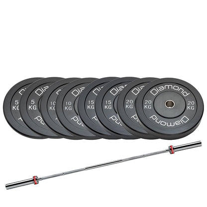 Set 100 kg Dischi bumper Diamond Professional foro 50 mm + bilanciere 220 cm olimpico