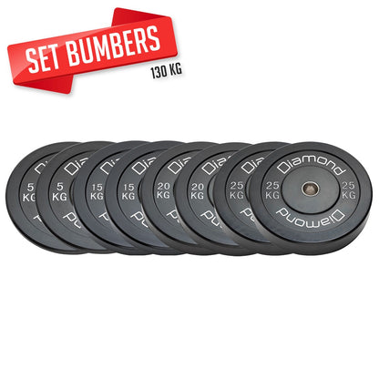 Set 130 kg Dischi bumper Diamond Professional foro 50 mm