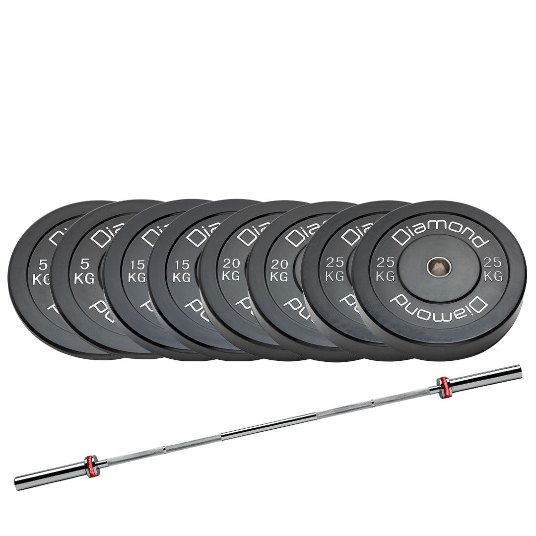 Set 130 kg Dischi bumper Diamond Professional foro 50 mm + bilanciere 220 cm olimpico