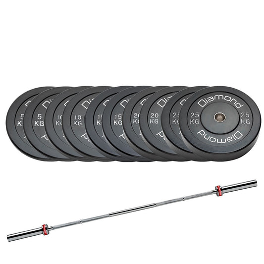 Set 150 kg Dischi bumper Diamond Professional foro 50 mm + bilanciere 220 cm olimpico