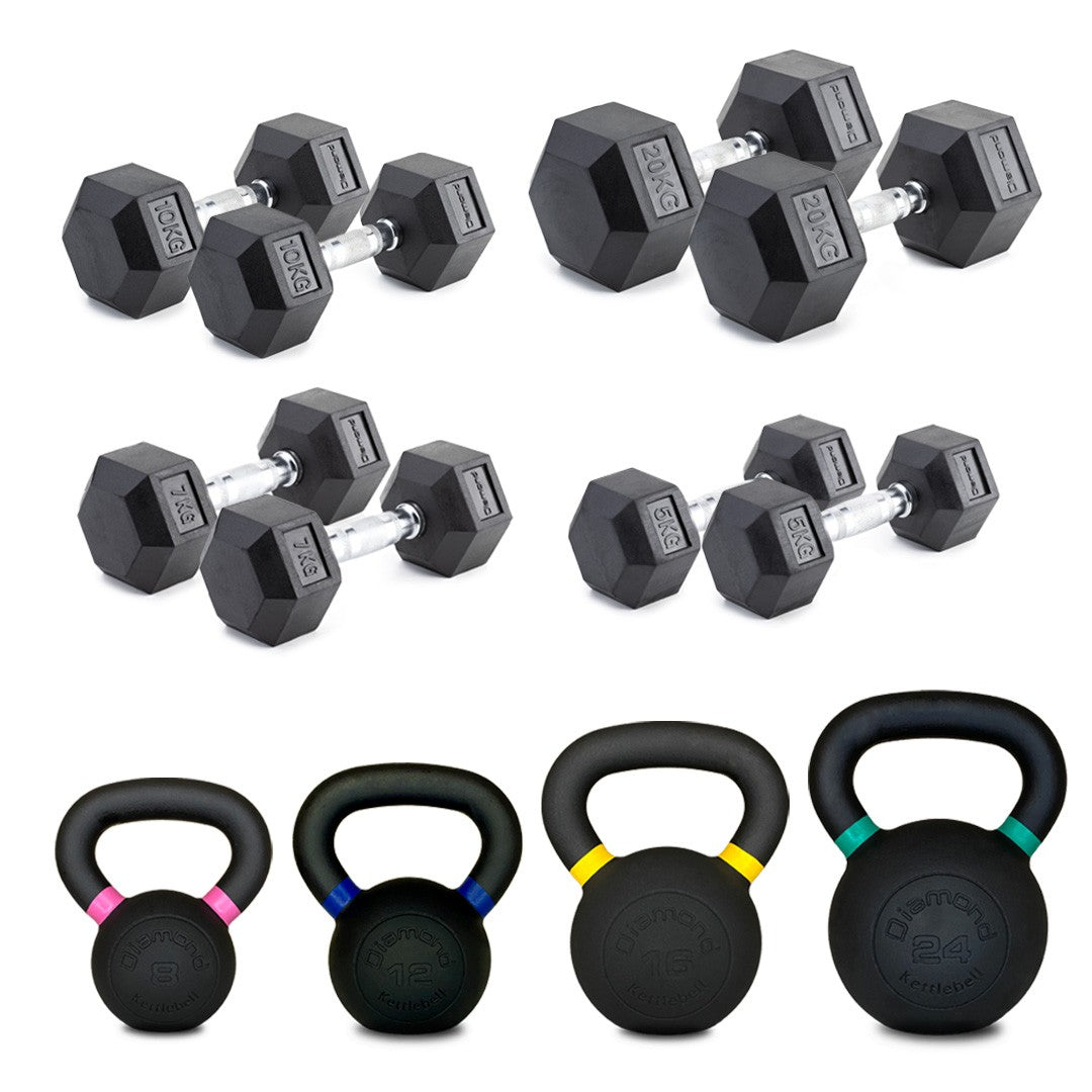 Set Manubri esagonali + Kettlebell pro Diamond